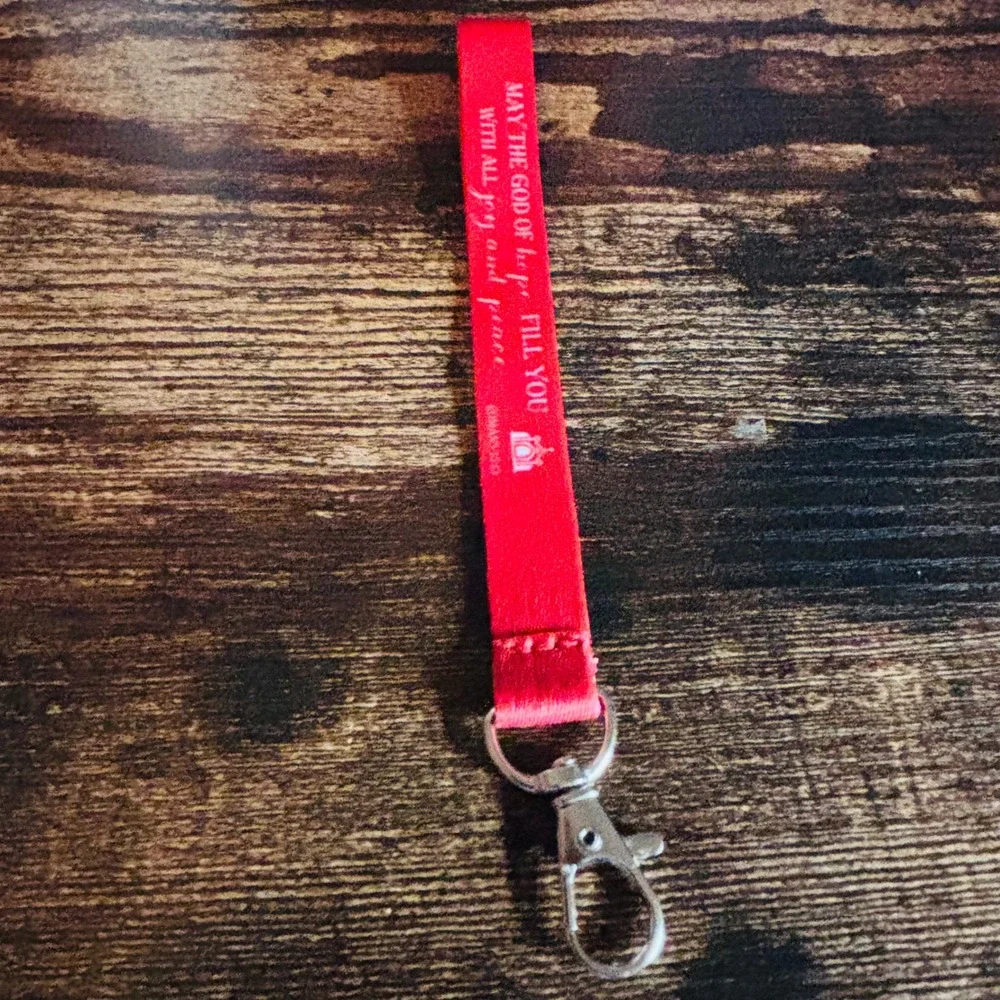 Red Romans 15:13 Scripture Fabric Wristlet Lanyard Keychain Clasp
